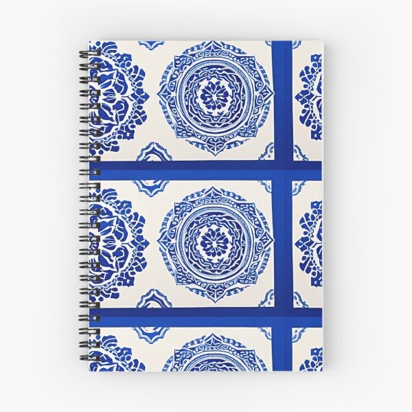 Item preview, Blue and white mandala swirl linograph folk art designed and sold by Earth Nature Creations.