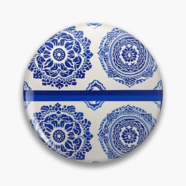 Item preview, Blue and white mandala swirl linograph folk art designed and sold by Earth Nature Creations.