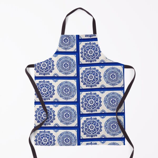 Item preview, Blue and white mandala swirl linograph folk art designed and sold by Earth Nature Creations.