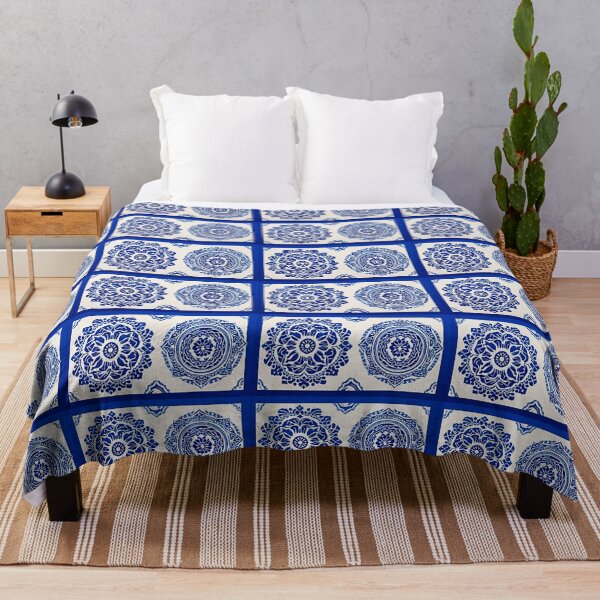 Item preview, Blue and white mandala swirl linograph folk art designed and sold by Earth Nature Creations.