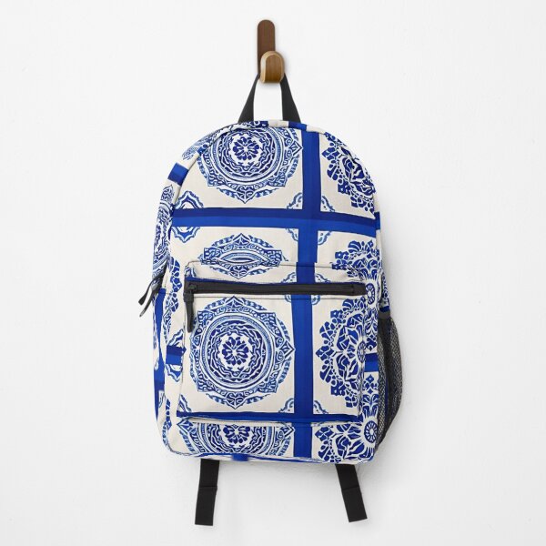 Item preview, Blue and white mandala swirl linograph folk art designed and sold by Earth Nature Creations.