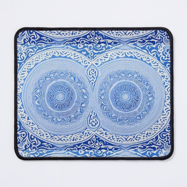 Item preview, Blue and white mandala swirl linograph folk art designed and sold by Earth Nature Creations.