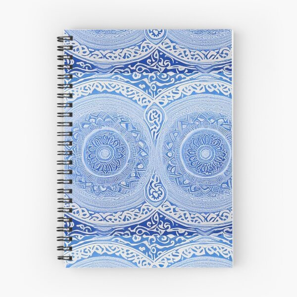 Item preview, Blue and white mandala swirl linograph folk art designed and sold by Earth Nature Creations.