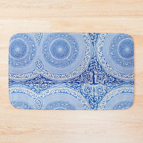 Item preview, Blue and white mandala swirl linograph folk art designed and sold by Earth Nature Creations.