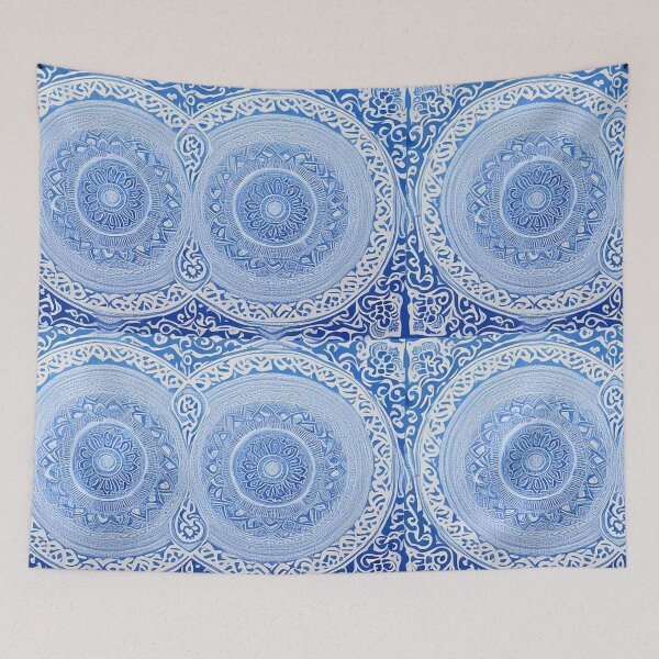 Item preview, Blue and white mandala swirl linograph folk art designed and sold by Earth Nature Creations.