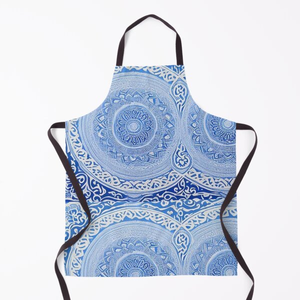 Item preview, Blue and white mandala swirl linograph folk art designed and sold by Earth Nature Creations.