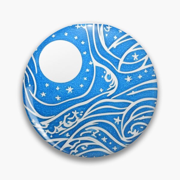 Item preview, Blue and white moon and stars linograph folk art designed and sold by Earth Nature Creations.