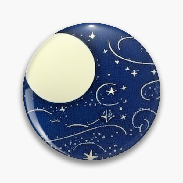 Item preview, Blue and white starry night hilly scene linograph folk art designed and sold by Earth Nature Creations.