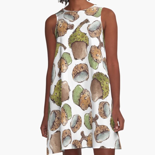 Watercolor Acorns A-Line Dress