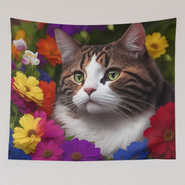 Item preview, Cat and colorful flower designed and sold by KiraChie.