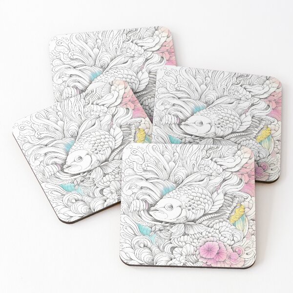 Item preview, Carp Illustration in Black Outline with Pastel Detail designed and sold by Lap-lab.