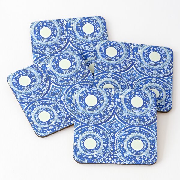 Item preview, Moons and white starry linograph folk art designed and sold by Earth Nature Creations.