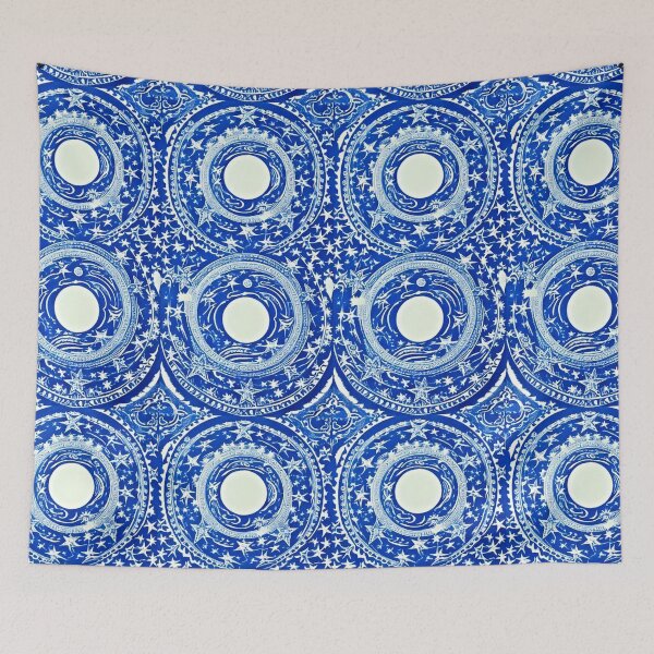 Item preview, Moons and white starry linograph folk art designed and sold by Earth Nature Creations.