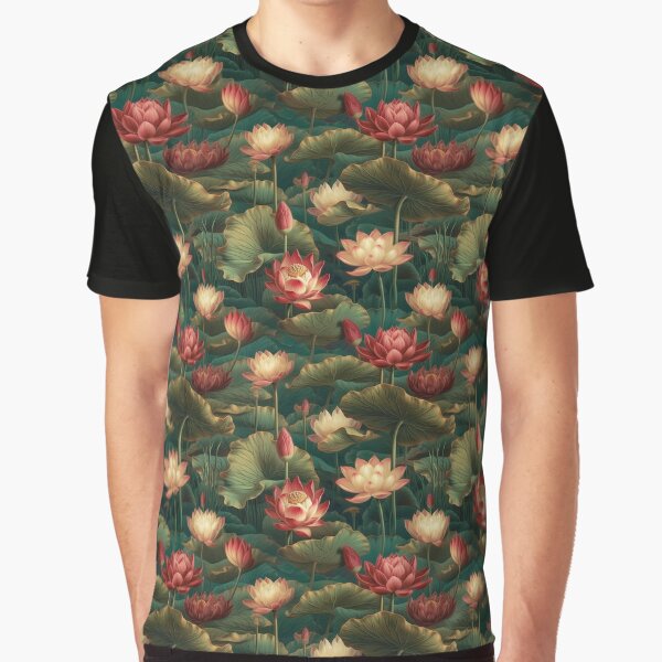 Item preview, Red and white lotus flowers bloom in the pond designed and sold by AstraNovaStudio.
