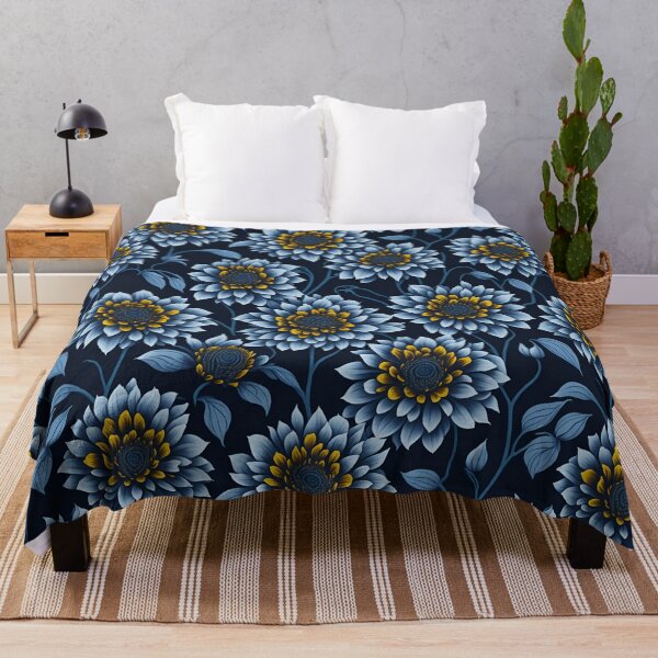 Item preview, pattern of colorful Flowers of chrysanthemum in blue and white color designed and sold by kiyaansh16.