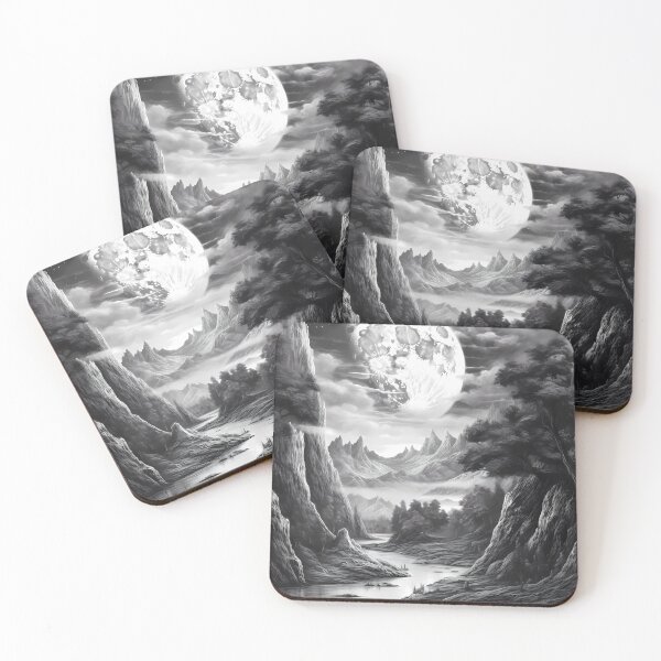 Item preview, Art: Black/White Fantasy Landscape: full lune designed and sold by GiveMeMood.