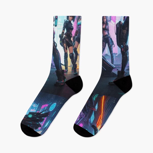 Item preview, Cyborg girls with guns in a cyberpunk neon city cool poster art designed and sold by Vintage Designs +.