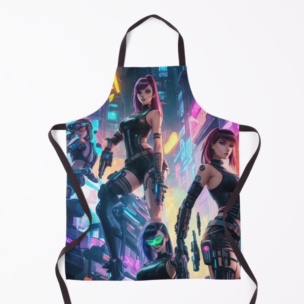 Artikelvorschau, Cyborg girls with guns in a cyberpunk neon city cool poster art entworfen und verkauft von Vintage Designs +.