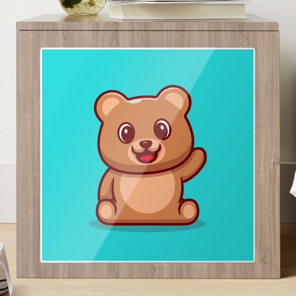 Cute bear toy in blue t-shirt is waving hand Vector Image