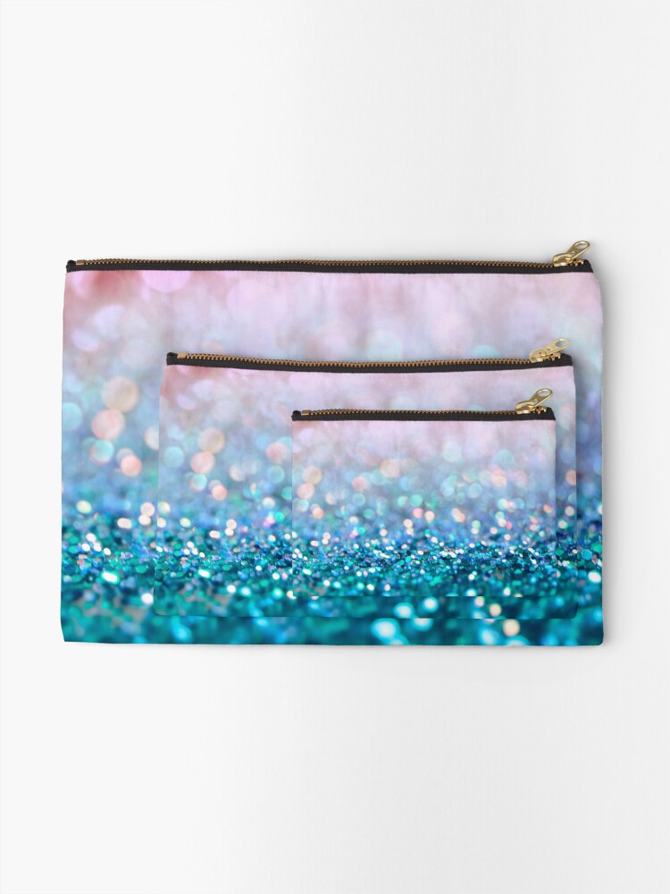 Alternate view of Mermaid Rose Gold and Teal Blush Glitter Zipper Pouch