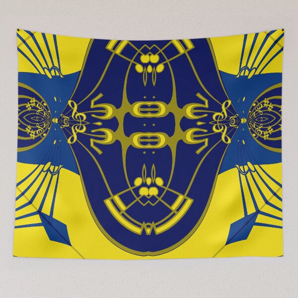 Item preview, *Attractive yellow and blue abstract music - An Alien musician in a cosmic geometric space  art music notes - Great Gift for musicians, pianists, guitarists, and music lover* designed and sold by Ralek.
