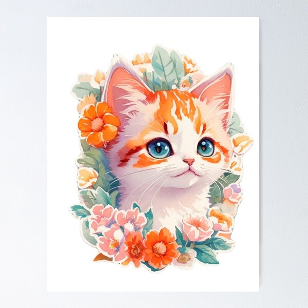 Item preview, cute kitten with beautiful flowers designed and sold by nokuraa-1234.