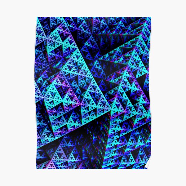 "Cool Blue" Sierpinski Triangle Fractal Art Print Poster