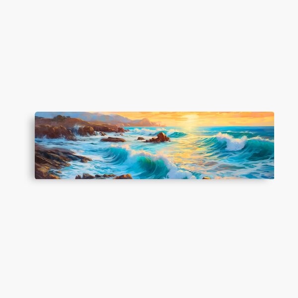 Seashore landscape with azure sea and foamy waves Canvas Print