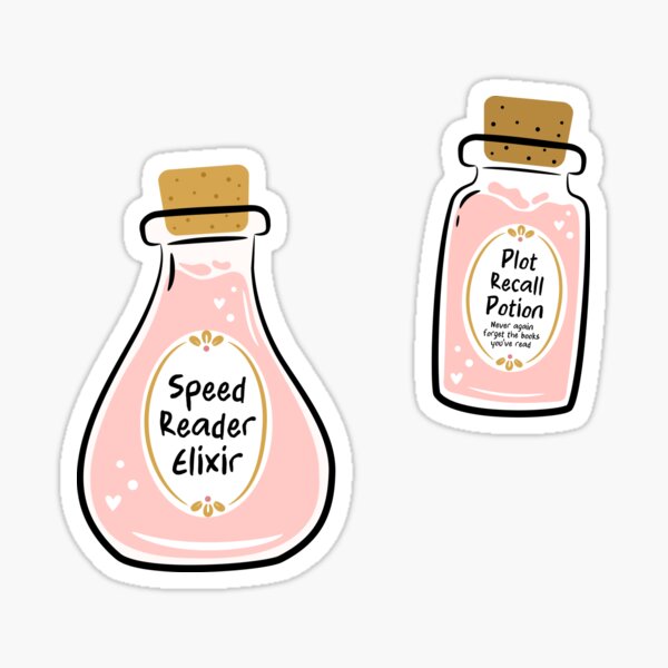 Item preview, Bookish power-up potions designed and sold by indiebookster.