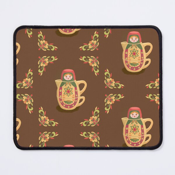 Item preview, Russian Doll cup&Kettle, green, yellow, red on brown designed and sold by Nira-Bar.