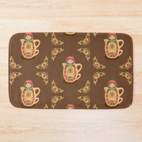 Item preview, Russian Doll cup&Kettle, green, yellow, red on brown designed and sold by Nira-Bar.