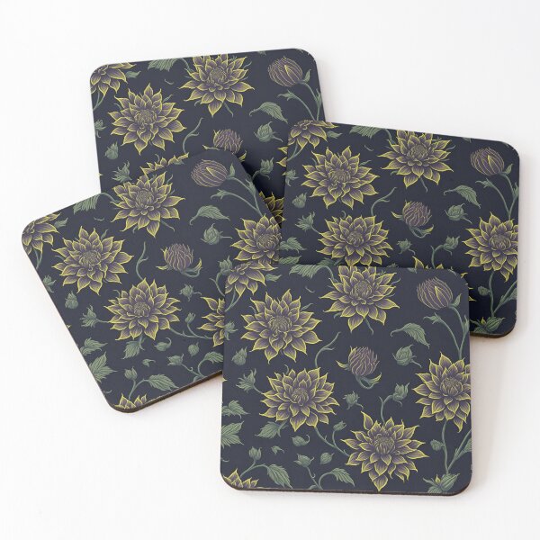 Item preview, repeating pattern of colorful Flowers of Dahlia in saffron designed and sold by kiyaansh16.