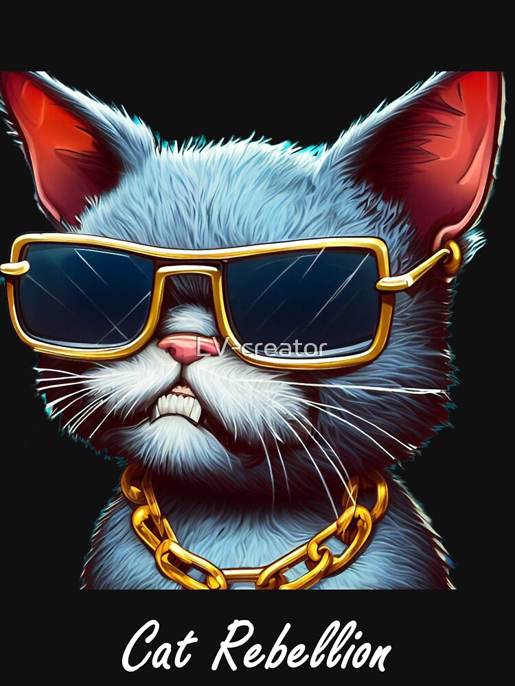 Cat Rebellion - Stylish cat with sunglasses and gold chain Essential  T-Shirtundefined by LV-creator