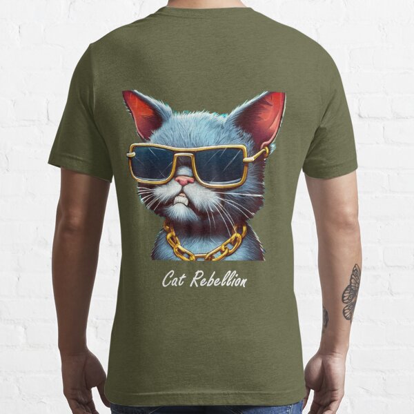 Cat Rebellion - Stylish cat with sunglasses and gold chain Essential  T-Shirtundefined by LV-creator