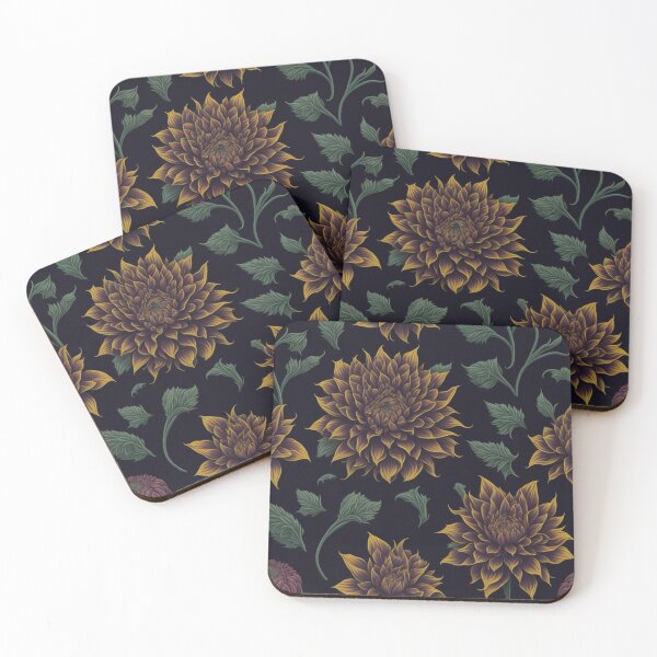 Item preview, Repeating pattern of colorful Flowers of Dahlia in saffron designed and sold by kiyaansh16.