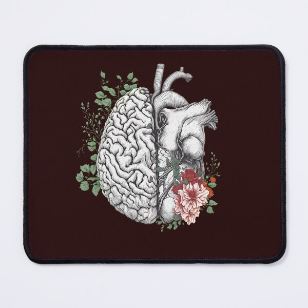 Item preview, half brain half heart, brain or heart and feeling, human heart and brain botanical style designed and sold by Collagedream.