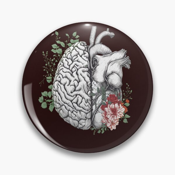 Item preview, half brain half heart, brain or heart and feeling, human heart and brain botanical style designed and sold by Collagedream.