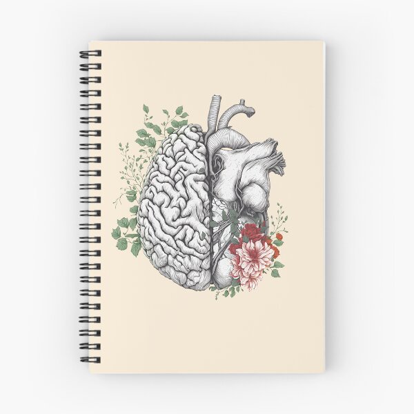 Item preview, half brain half heart, brain or heart and feeling, human heart and brain botanical style designed and sold by Collagedream.