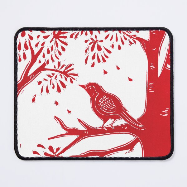 Item preview, Beautiful Bird in Blossom Tree Lino Print | Red and White designed and sold by Maddy Bennett.