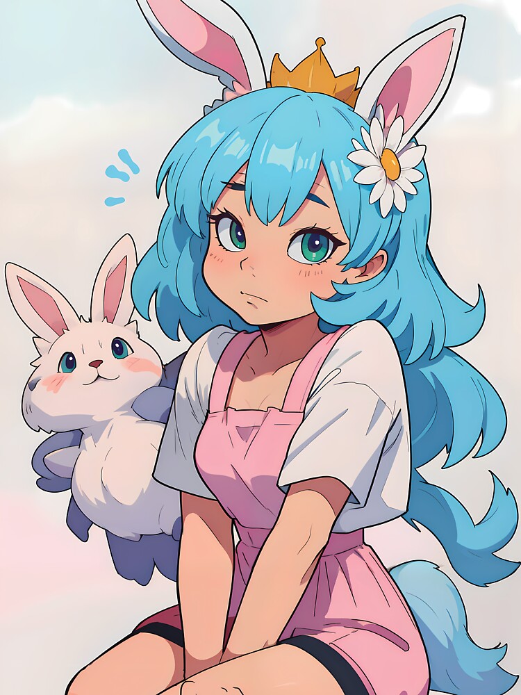 Cute Cartoon Girl with Playful Bunny Ears and Pastel Colors