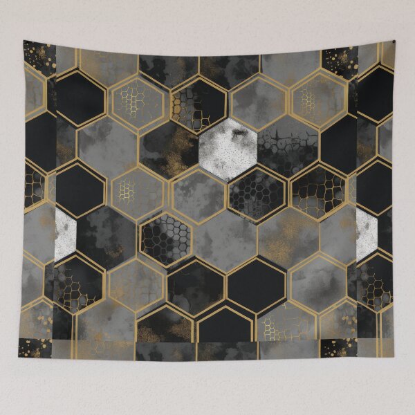 Artikelvorschau, Geometric Hexagonal Form Background in Gold Black White entworfen und verkauft von PhieoAlex.