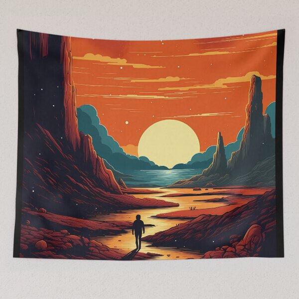 Item preview, Art: Man Is Walking Towards The Sunset In The Desert designed and sold by GiveMeMood.