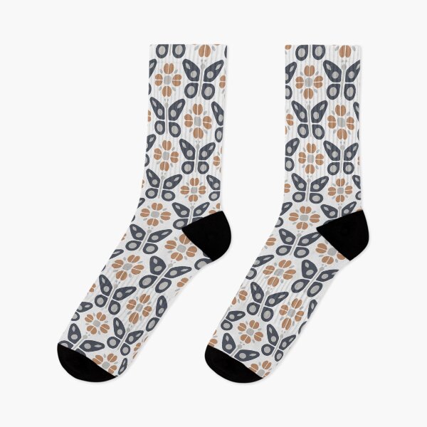 Item preview, KF 0028 F - Retro Vintage Flowers Butterflies Minimalist 70s Modern Geometric Floral Pattern designed and sold by KhakiFinch.