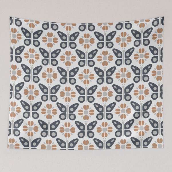 Item preview, KF 0028 F - Retro Vintage Flowers Butterflies Minimalist 70s Modern Geometric Floral Pattern designed and sold by KhakiFinch.