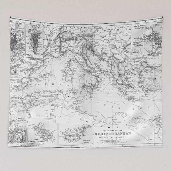 Item preview, Vintage Map of The Mediterranean Sea (1891) BW  designed and sold by BravuraMedia.