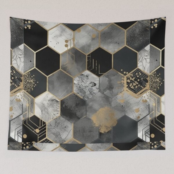 Artikelvorschau, Geometric Hexagonal Form Background in Gold Black White entworfen und verkauft von PhieoAlex.