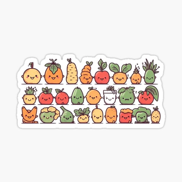 Cute Kawaii MW Drawing Series - A - Fruits and Vegetables Sticker