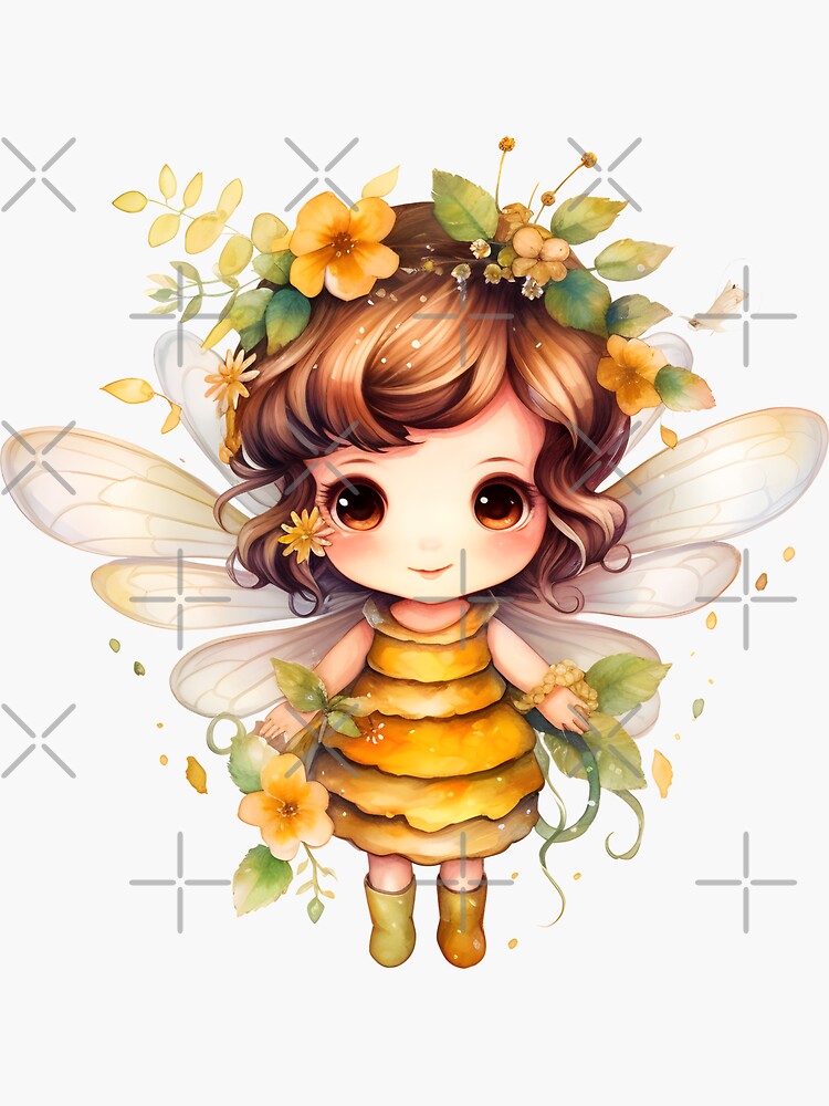Cute cartoon fairies with flowers, watercolor fairy stickers