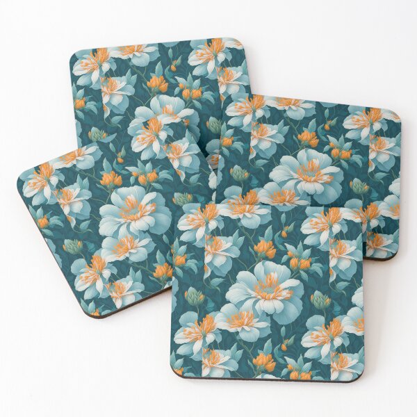 Item preview, Seamless All Over Flower Pattern cyan and white  designed and sold by AiArtMerch.