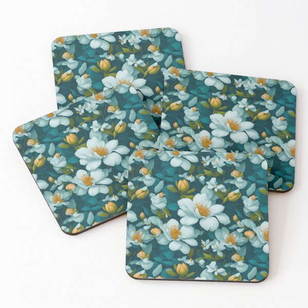 Item preview, Seamless All Over Flower Pattern cyan and white  designed and sold by AiArtMerch.